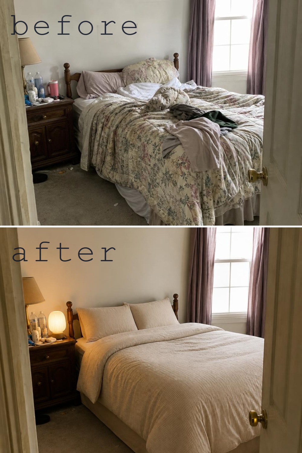 A messy floral bedroom before redesign